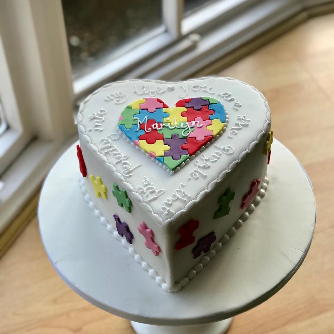 Puzzle love message birthday cake