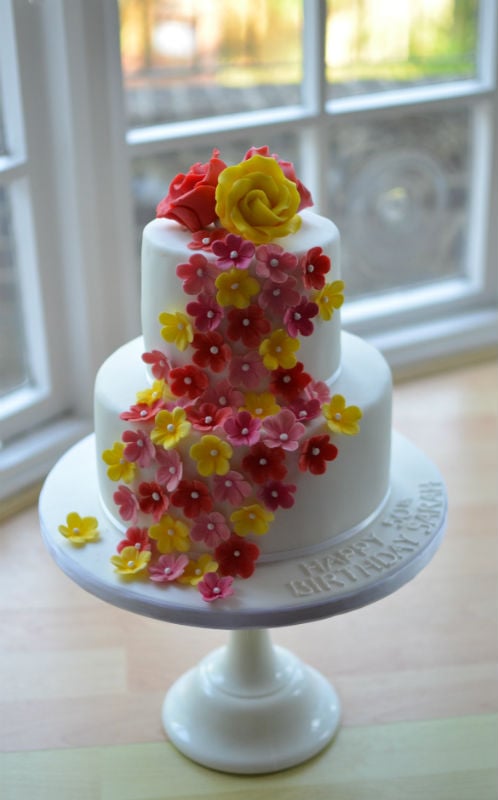 cascading flowers birthday cake