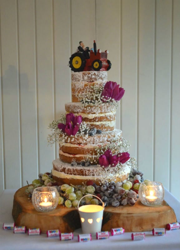 Four tier Naked wedding cake. At Sopley Mill