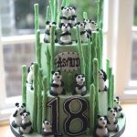 Panda birthday cake with 18 handmade sugar pandas