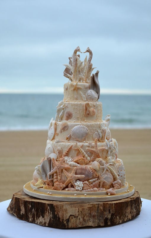 Sea horses beach wedding cake