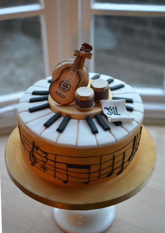 Musical cake notes read Happy Birthday to you!