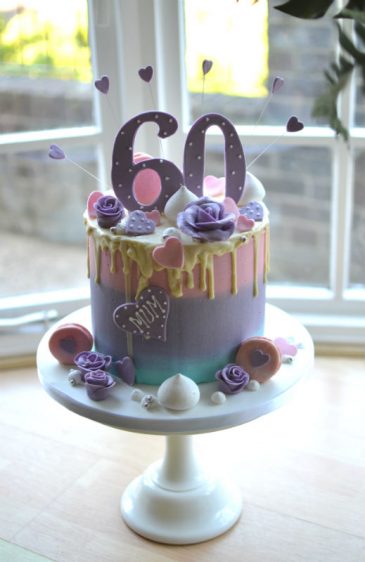 lilac drip cake with gold