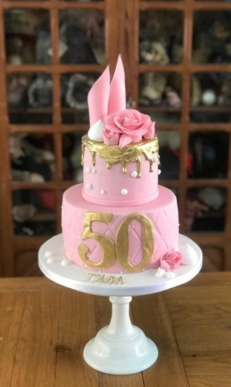 Pink 50th birthday cake with gold