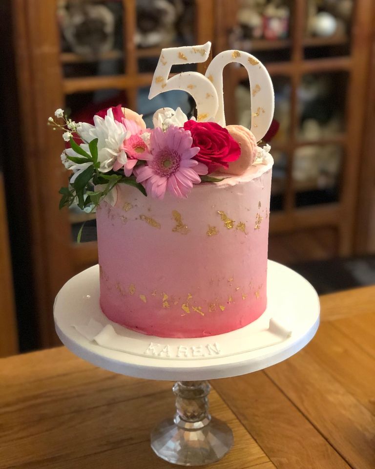 Pink gold 50th cake