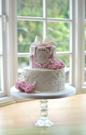 Christening cake with embroidery anglaise
