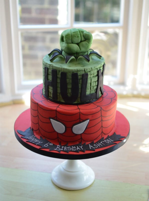 2 Tier Hulk and Spiderman cake