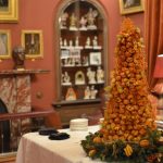 Christmas croquembouche Piece Montee with toffee snowflakes at The Garrick Club Covent Garden.