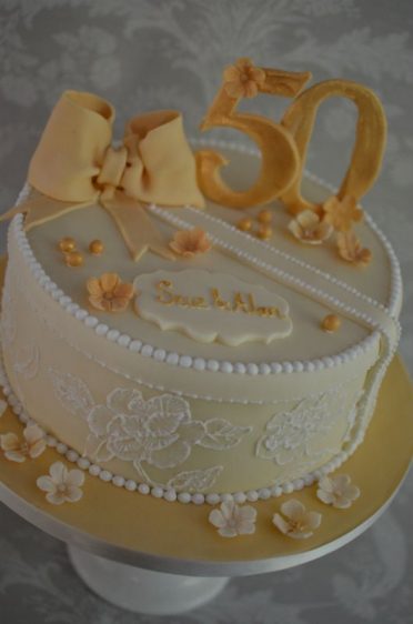 Golden wedding anniversary cake