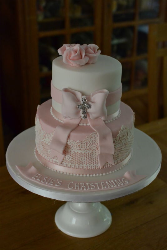 Lace & roses Christening cake.