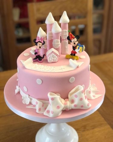 Minnie Mouse pink castle cake