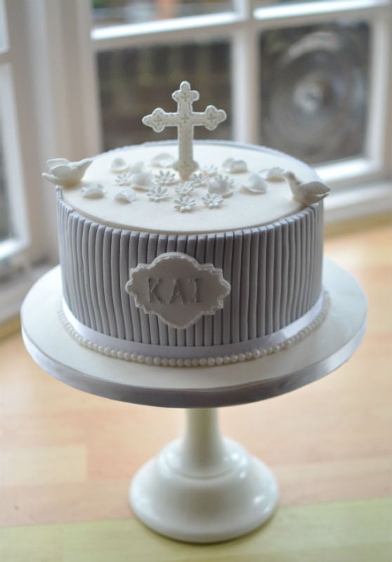 Pale grey & ivory dove Christening cake
